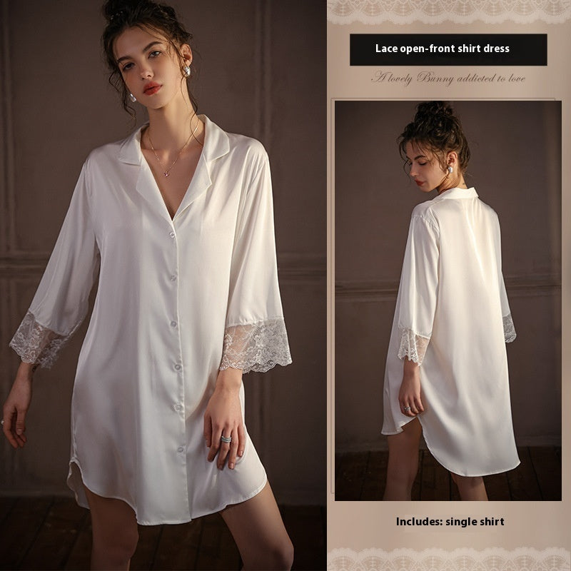 Ice Silk Long Sleeve Comfortable Shirt Ladies' Homewear