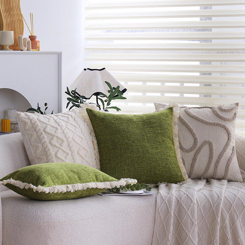 Linen Green Pillow Cover Household Lumbar Support Pillow Pillowcase