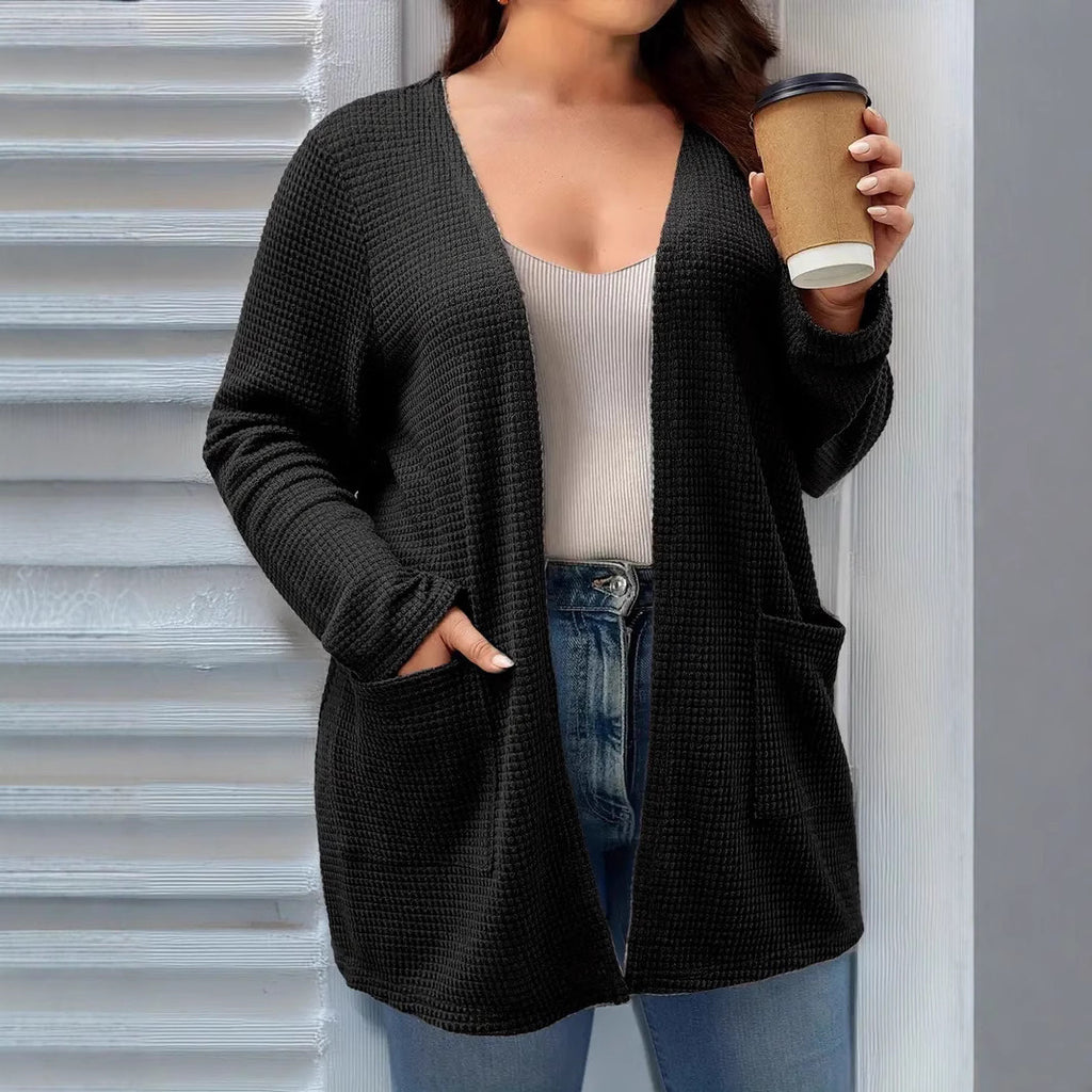 Autumn And Winter New Long Sleeve Pocket Casual Solid Color Cardigan Jacket