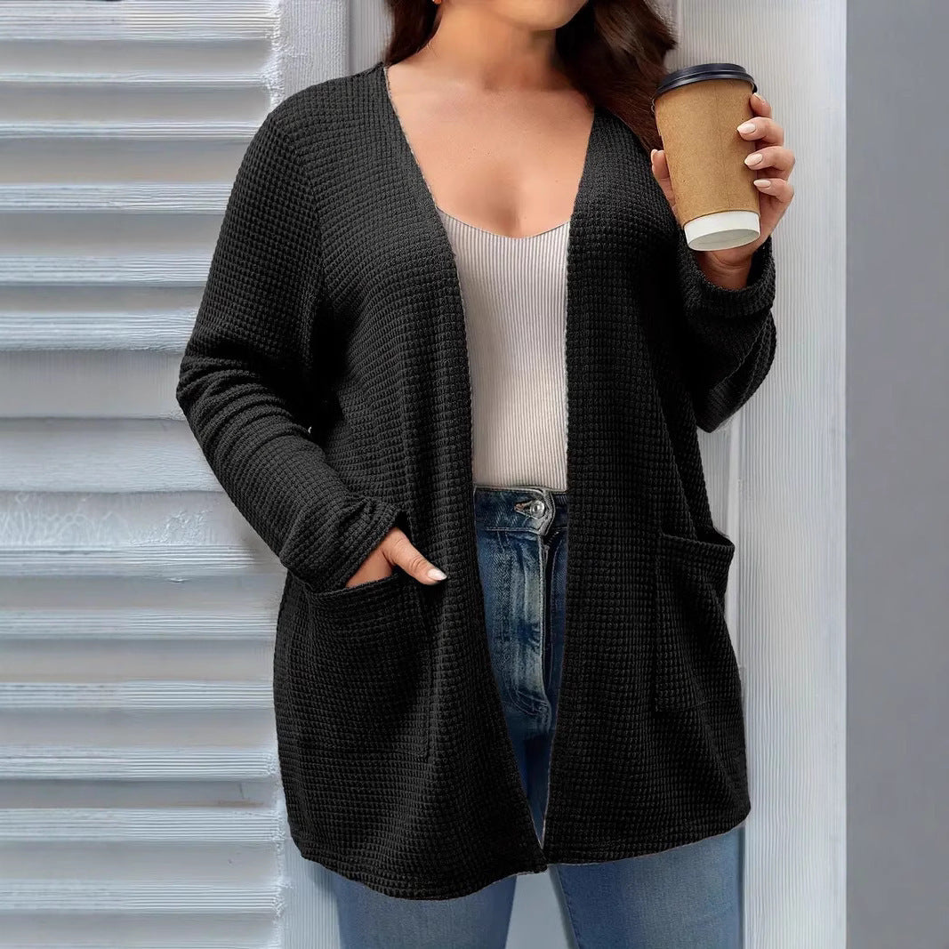 Autumn And Winter New Long Sleeve Pocket Casual Solid Color Cardigan Jacket