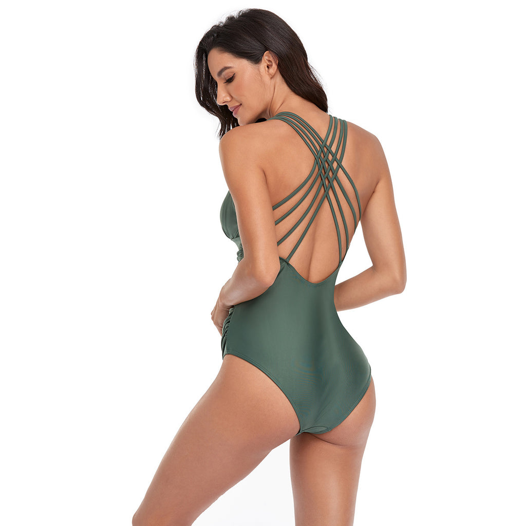 Women's Triangle One Piece Pleated Swimsuit