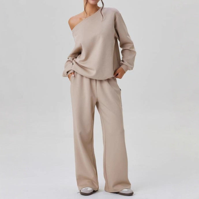 Sporty Casual Two-piece Set With A Trendy Off-shoulder Design