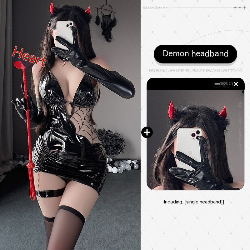 Cobweb See-through Witch Patent Leather Skinny Hip Skirt