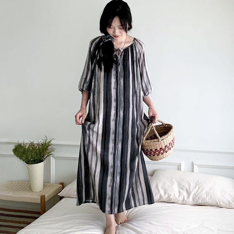 Women's Printed Cotton Nightdress Striped Plus Size Pajamas