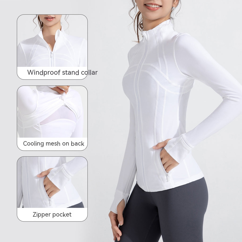 Women's Stand Collar Sports Running Workout Long Sleeve Zipper Jacket