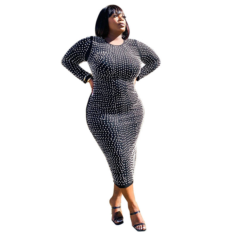 Winter Women's New Foam Bead Slit Dress