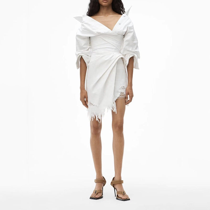 Design Single-breasted Statement Lapel High-waisted Slim Dress