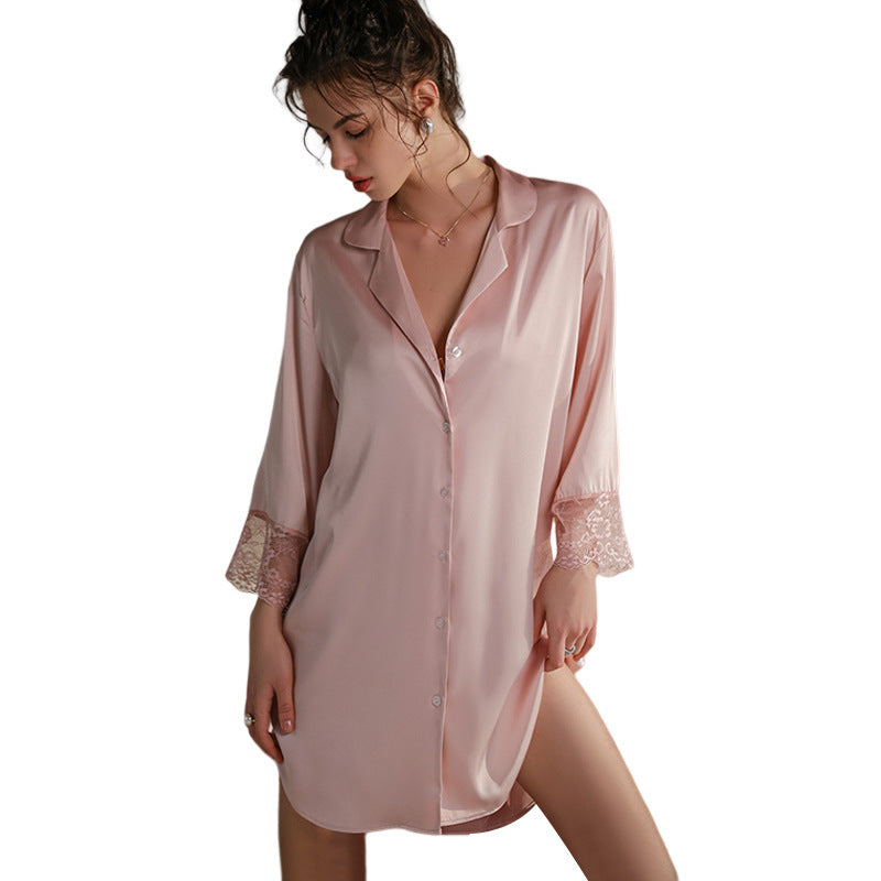 Ice Silk Long Sleeve Comfortable Shirt Ladies' Homewear