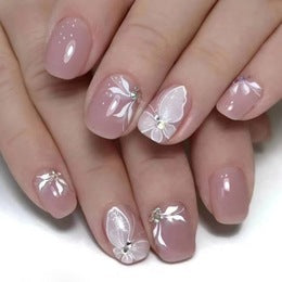 24 Pieces Nail Art High Fashion Simple Rhinestone Butterfly Flower Cow Wear Nail