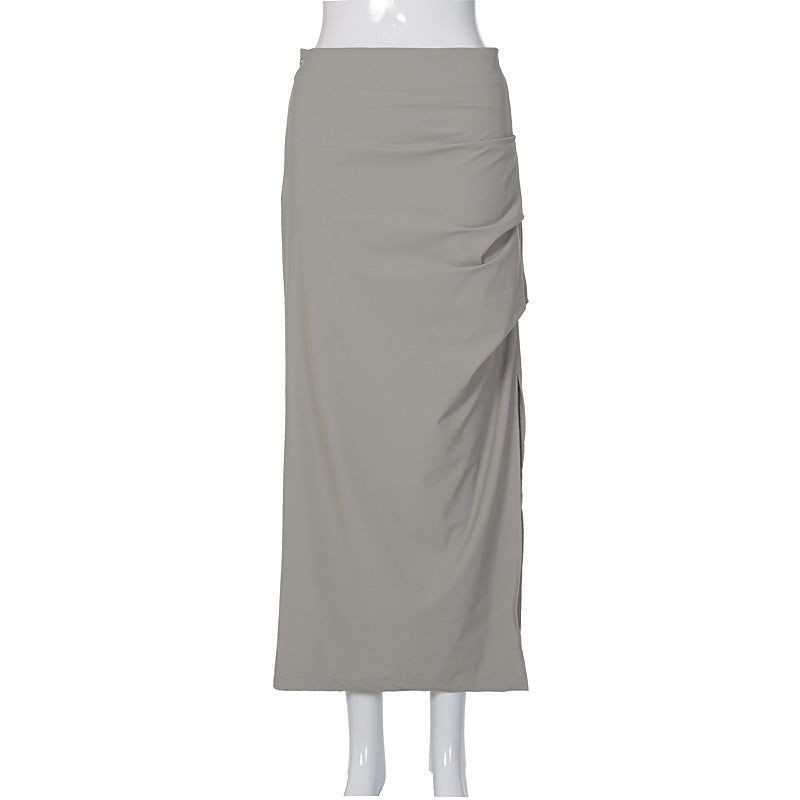 Design Pleated Slit High-waisted Midi Skirt