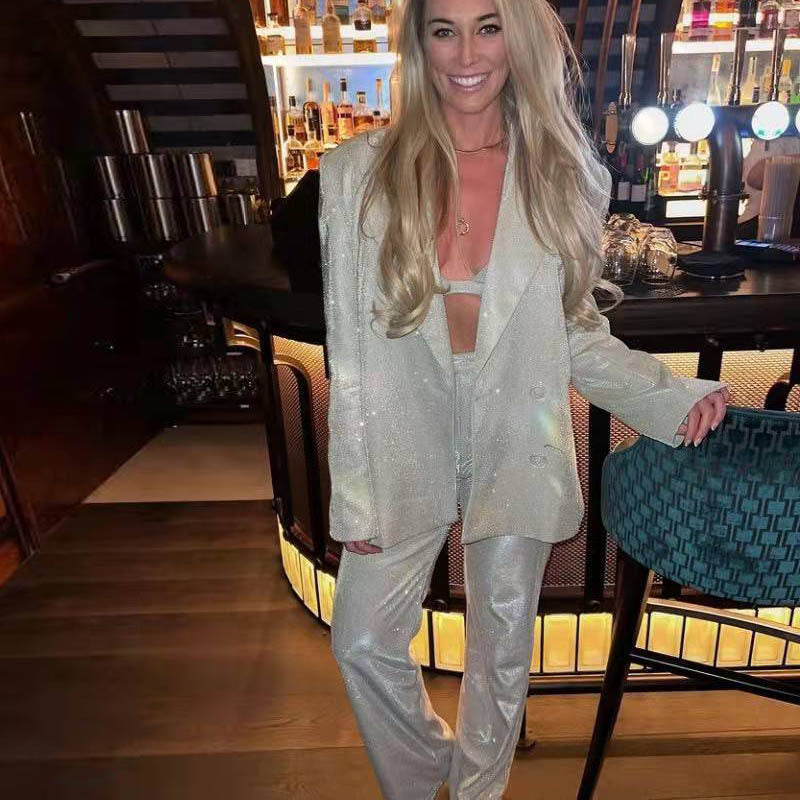 Glitter Suit Jacket Underwear Straight Leg Pants Suit