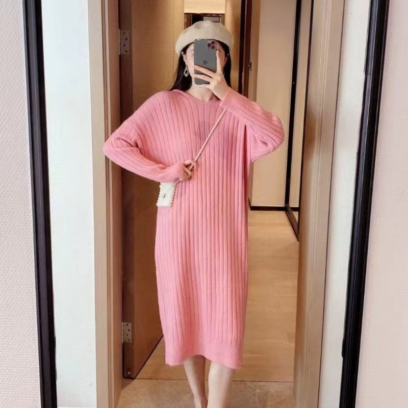 Korean Idle Style Knitted Long Dress Mid-length Casual Sweater