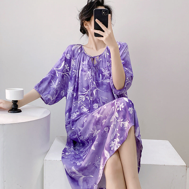 Women's Printed Cotton Nightdress Striped Plus Size Pajamas