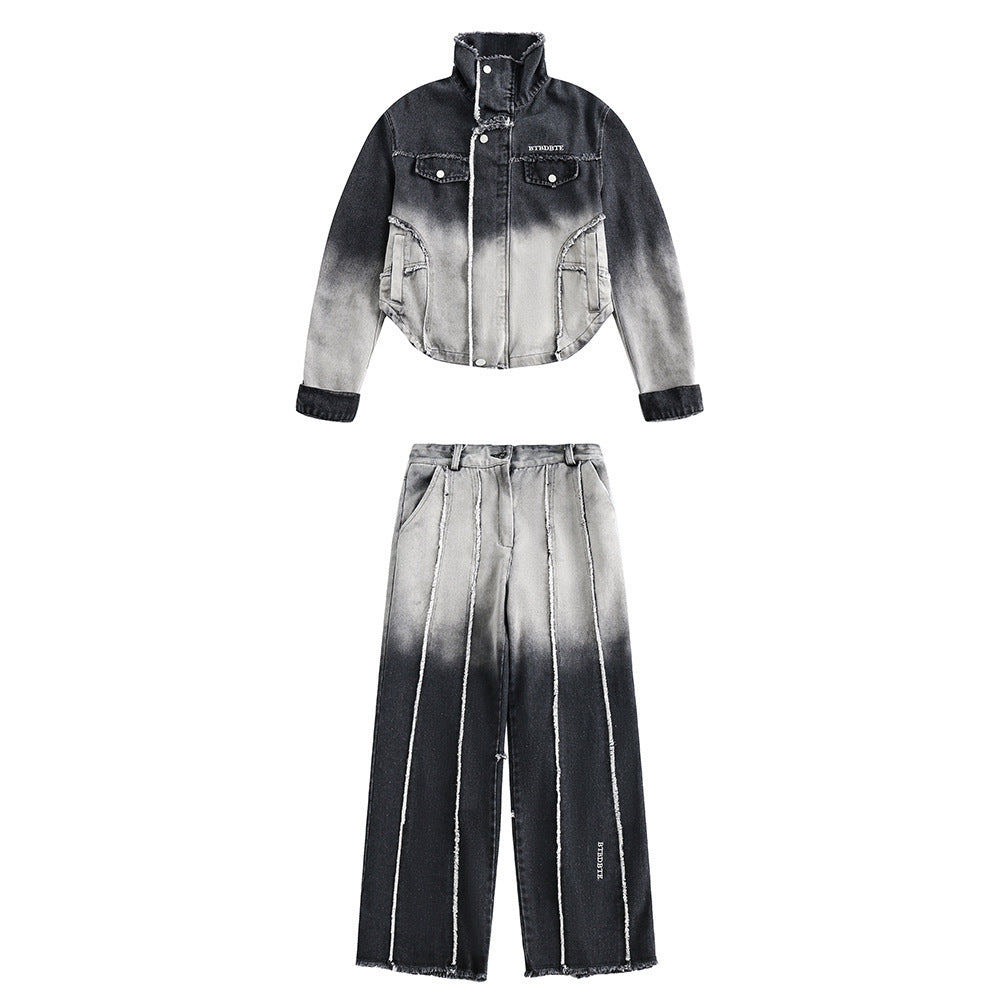 Gradient Denim Overall Suit Men And Women