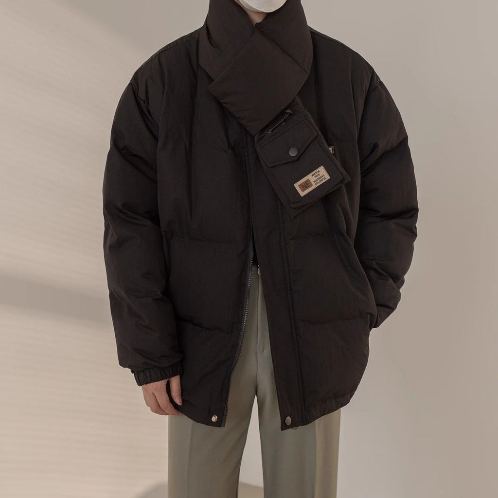 90 White Duck Down Stand-up Collar Down Jacket Scarf Design Short Thickened Coat