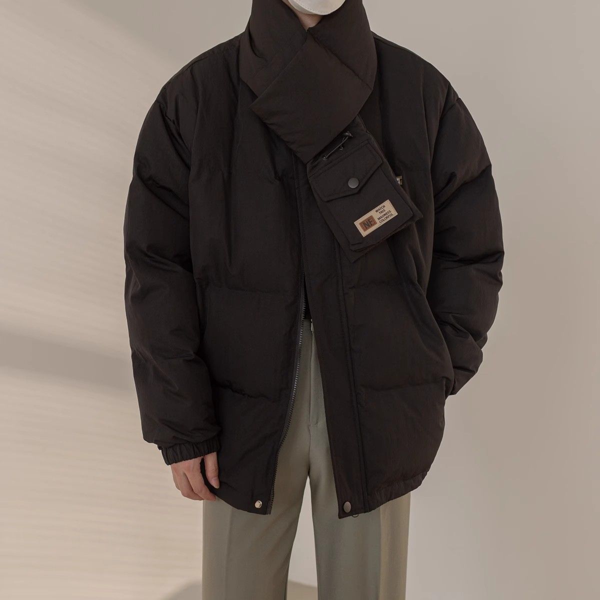 90 White Duck Down Stand-up Collar Down Jacket Scarf Design Short Thickened Coat