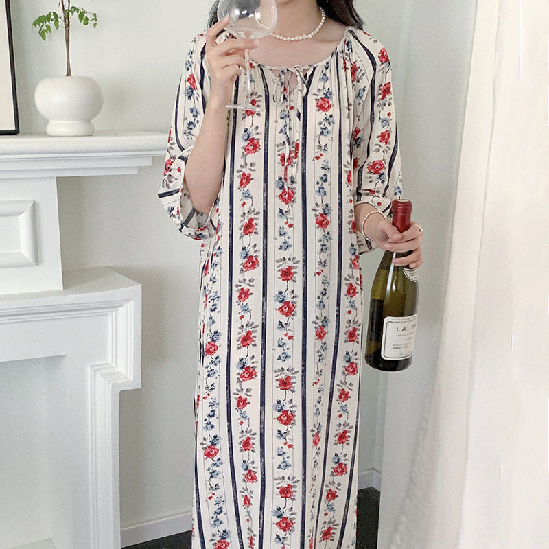 Women's Printed Cotton Nightdress Striped Plus Size Pajamas