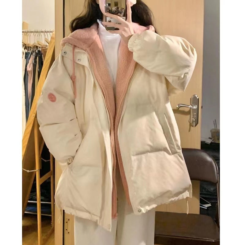 Fake Two-pieces Coats Women's Loose Hooded Thickened Warm Quilted Jacket Cotton-padded Coat