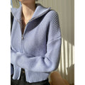 Sweater Small Cardigan Women's Short Preppy Style Stand Collar Zipper Sweater Spring And Autumn Thin Sweater
