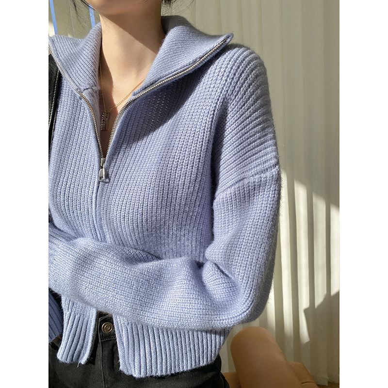 Sweater Small Cardigan Women's Short Preppy Style Stand Collar Zipper Sweater Spring And Autumn Thin Sweater