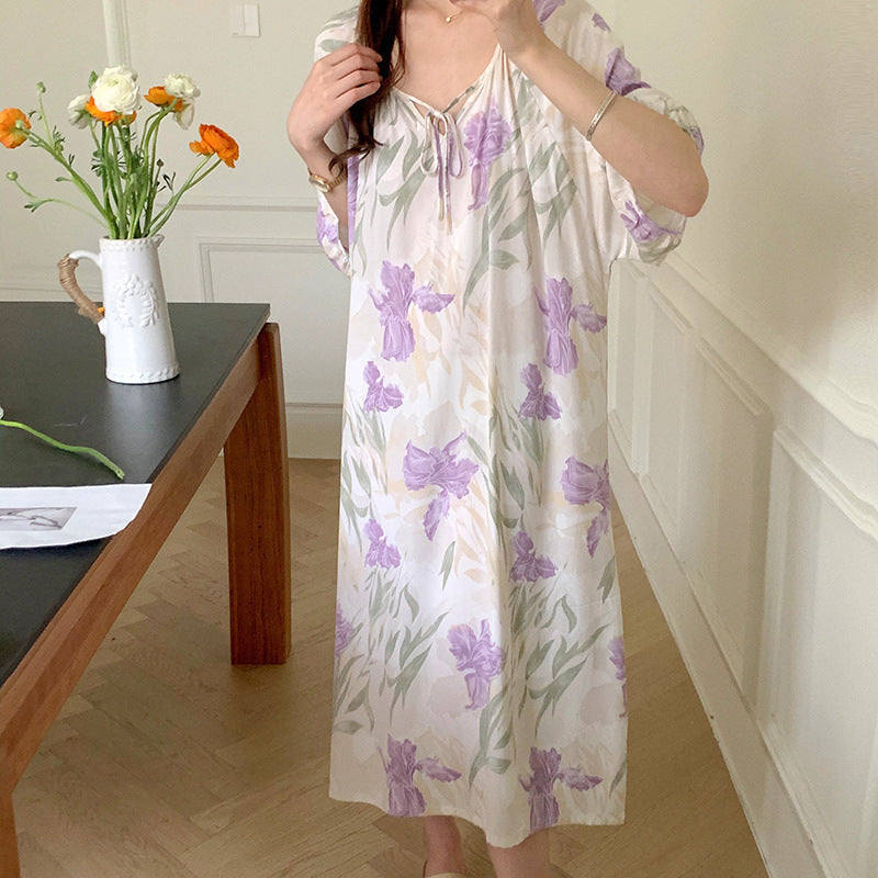 Women's Printed Cotton Nightdress Striped Plus Size Pajamas