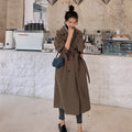 Suit Collar Double-breasted Long Trench Coat With Waist And Back Cross