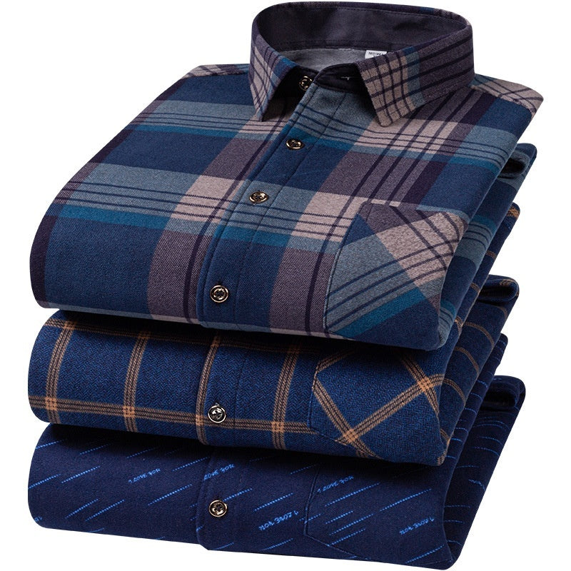 Long Sleeve Warm Men's Casual Shirt Fleece-lined Thick Warm Shirt