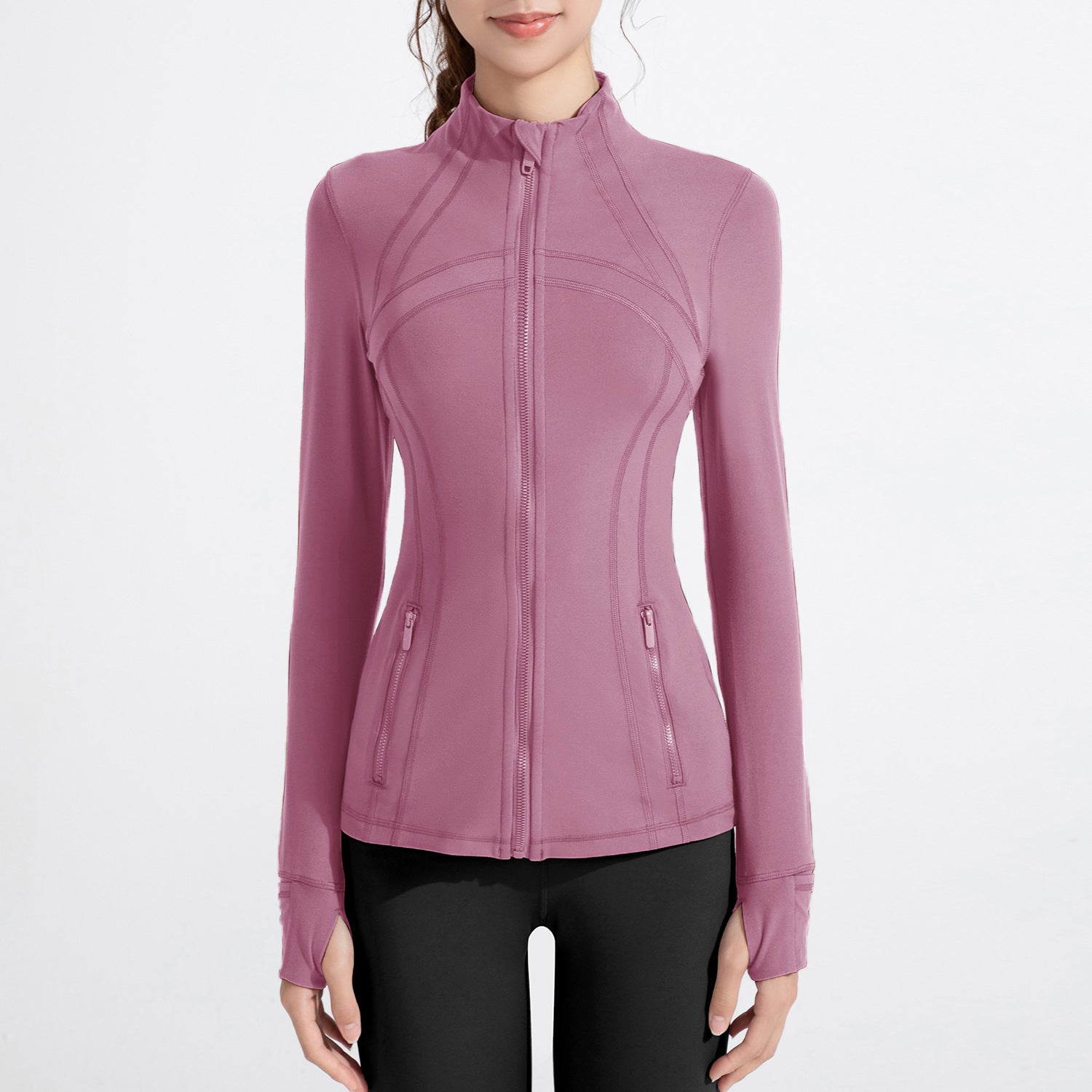 Women's Stand Collar Sports Running Workout Long Sleeve Zipper Jacket