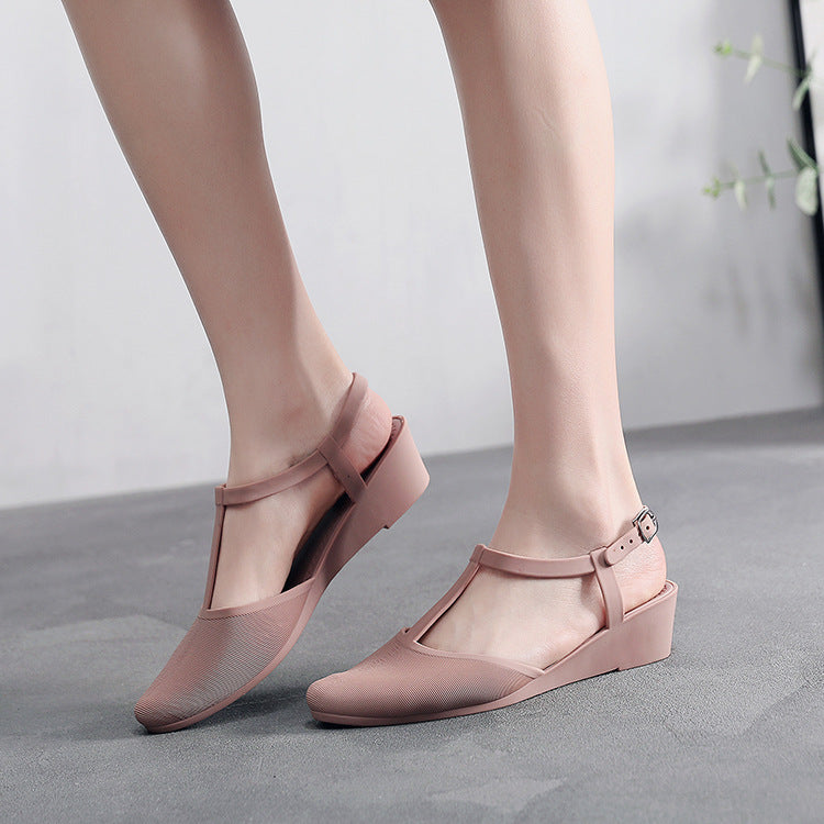 Women's Plastic Flat Mid-heel Wedge Pointed Sandals