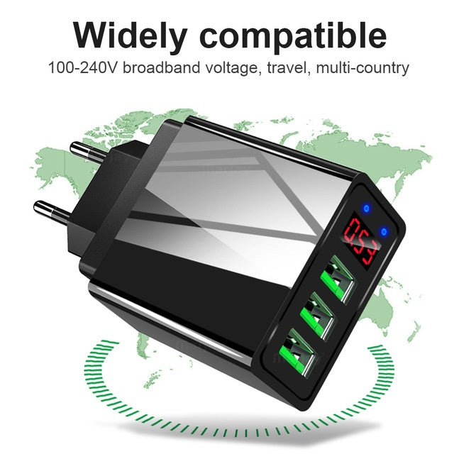 LED Display EU 3 Port USB Charger 3A