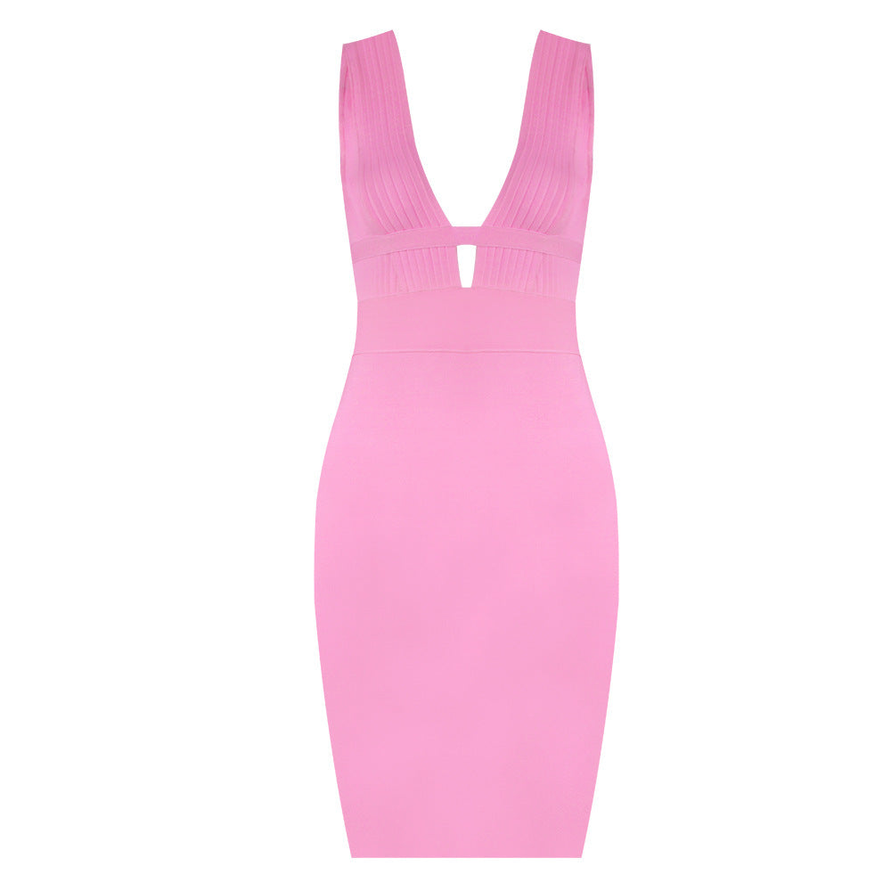 Deep V-neck tight bandage stretch slim dress