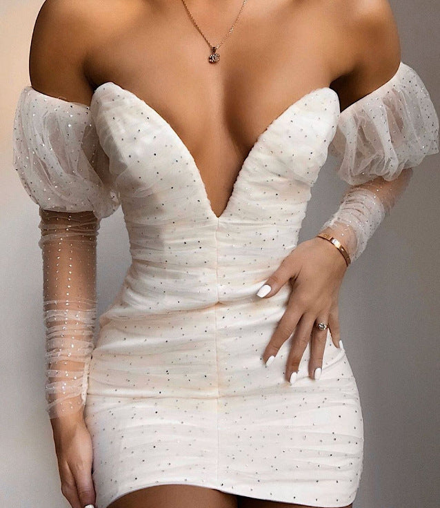 New style patchwork net dress covering buttocks