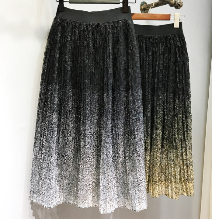 Slim Pleated Metallic Midi Skirt