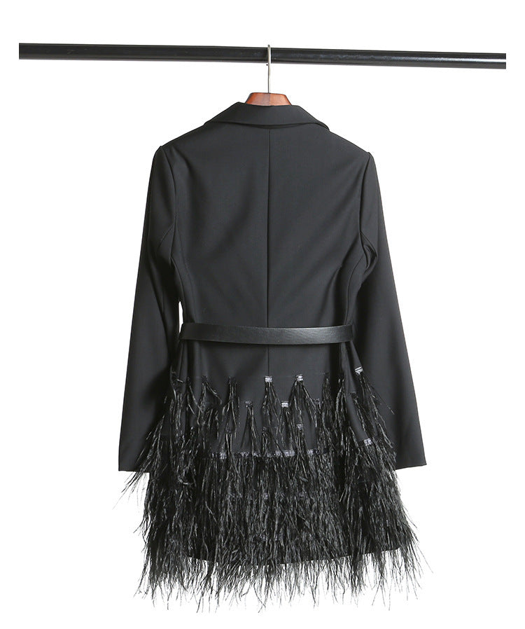Ostrich fur stitching suit jacket skirt