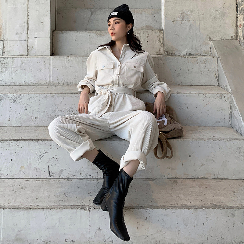 Single breasted high waist jumpsuit