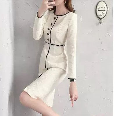 Professional dress new white thick long-sleeved bottom skirt small fragrance dress female autumn and winter
