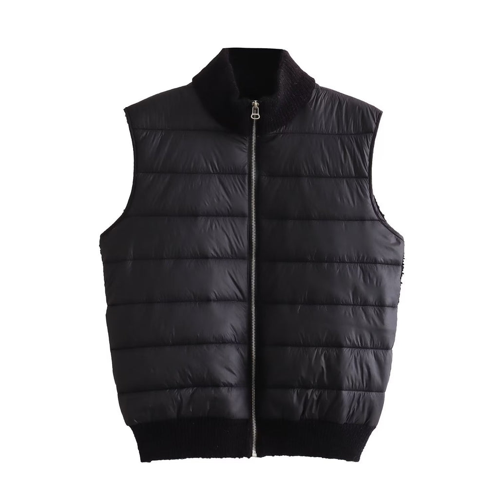Winter Sleeveless Warm Stand Collar Casual Stitching Zipper Vest