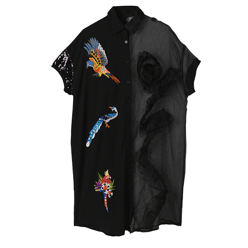 Sequin Heavy Work Beaded Skirt Large Size Women's Semi-transparent Lace Mesh Dress Women