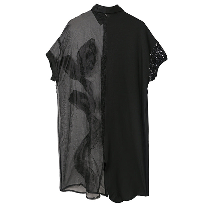 Sequin Heavy Work Beaded Skirt Large Size Women's Semi-transparent Lace Mesh Dress Women