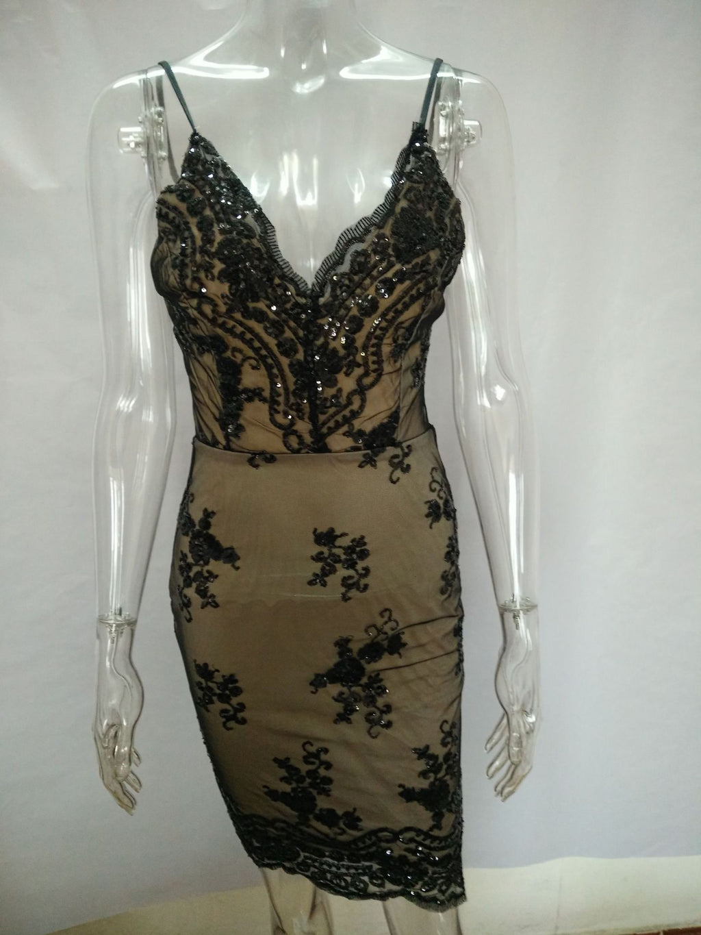 Summer sequins nightclub short skirt dress deep V-neck sexy halter strap dress