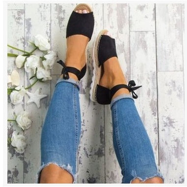 Thick bottom grass fish mouth ankle straps large size sandals ladies sandals