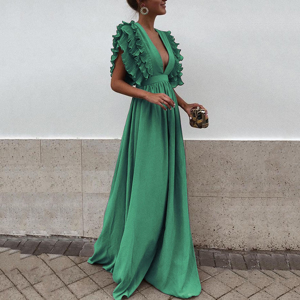 Fungus bohemian dress deep V long high waist dress skirt