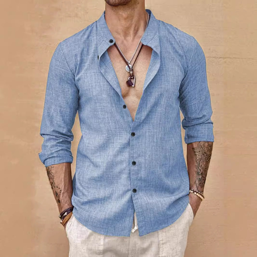 Stand Collar Long Sleeve Men's Cardigan Shirt Men's Top