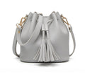 Vintage Fashion Small Women Leather Bucket Bag Handbag Tassel Drawstring Shoulder Bag
