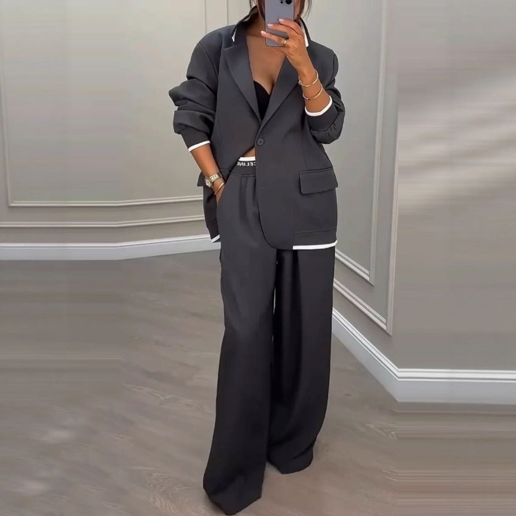 Women's Temperament Long Sleeve Jacket Casual Wide-leg Pants Suit