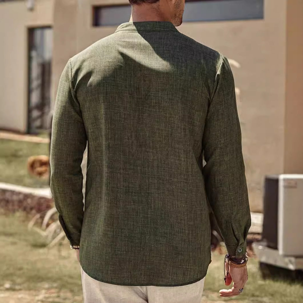 Stand Collar Long Sleeve Men's Cardigan Shirt Men's Top