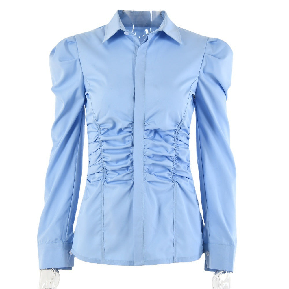 Fringed Cardigan Long Sleeve Single Breasted Cotton Blue Solid Color Lapel Shirt