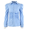 Fringed Cardigan Long Sleeve Single Breasted Cotton Blue Solid Color Lapel Shirt