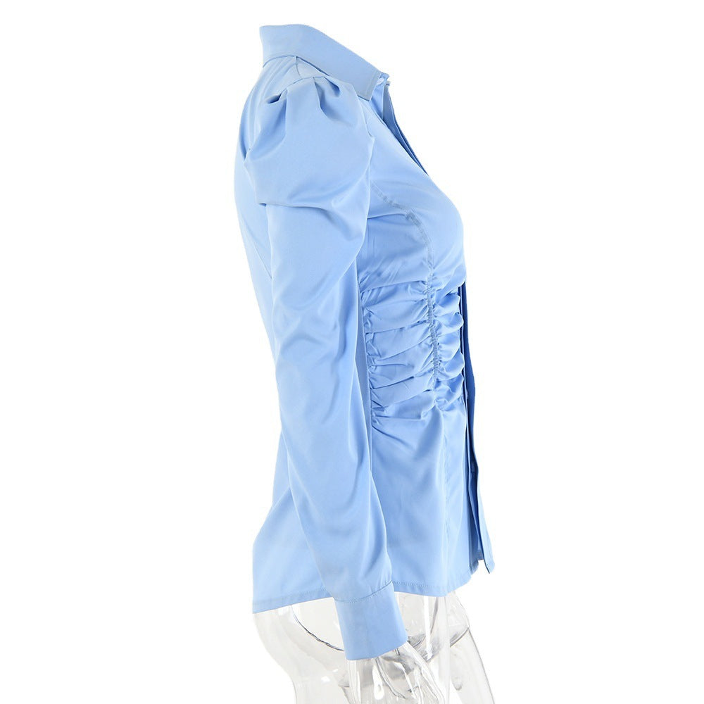 Fringed Cardigan Long Sleeve Single Breasted Cotton Blue Solid Color Lapel Shirt