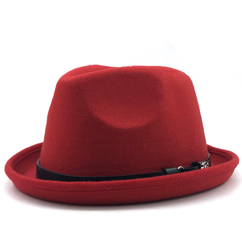 Top Hat Belt Buckle Black Woolen Hat Male British Jazz Hat